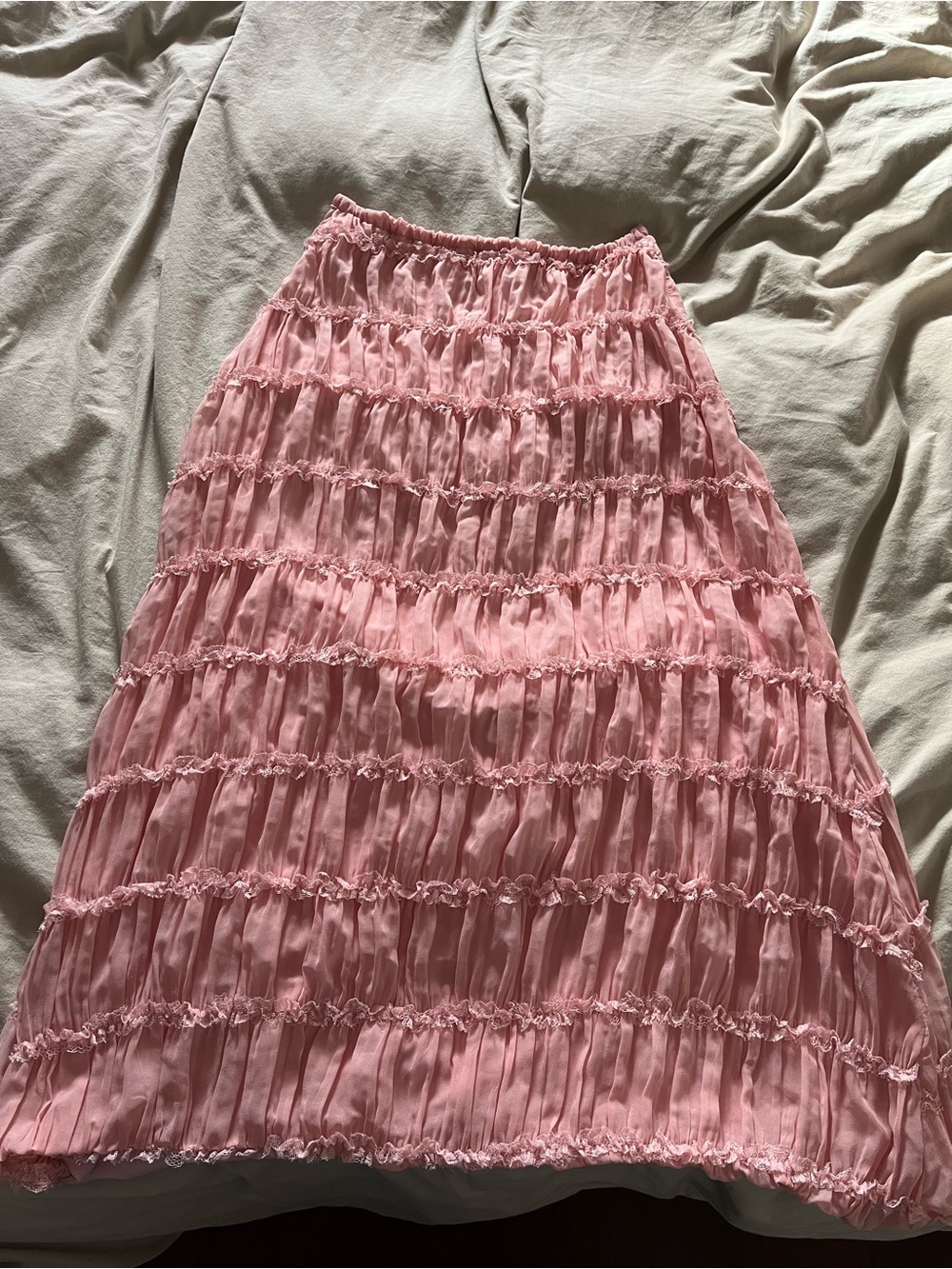 Peppermayo Pink Tiered Ruffle A-Line Skirt